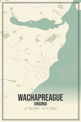 Retro US city map of Wachapreague, Virginia. Vintage street map.
