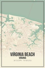 Retro US city map of Virginia Beach, Virginia. Vintage street map.