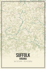 Retro US city map of Suffolk, Virginia. Vintage street map.