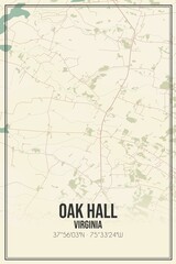 Retro US city map of Oak Hall, Virginia. Vintage street map.