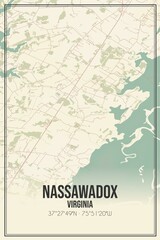 Retro US city map of Nassawadox, Virginia. Vintage street map.