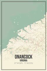 Retro US city map of Onancock, Virginia. Vintage street map.