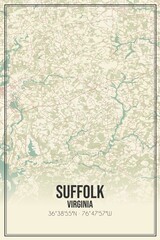 Retro US city map of Suffolk, Virginia. Vintage street map.