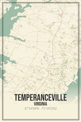 Retro US city map of Temperanceville, Virginia. Vintage street map.