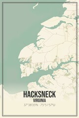 Retro US city map of Hacksneck, Virginia. Vintage street map.