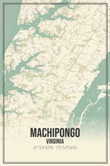 Retro US city map of Machipongo, Virginia. Vintage street map.