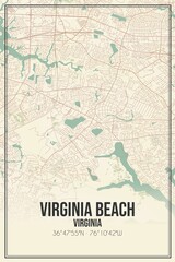 Retro US city map of Virginia Beach, Virginia. Vintage street map.