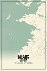 Retro US city map of Mears, Virginia. Vintage street map.