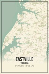Retro US city map of Eastville, Virginia. Vintage street map.