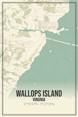 Retro US city map of Wallops Island, Virginia. Vintage street map.