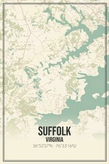 Retro US city map of Suffolk, Virginia. Vintage street map.