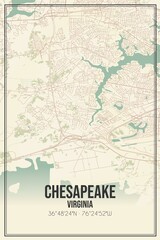Retro US city map of Chesapeake, Virginia. Vintage street map.