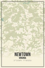 Retro US city map of Newtown, Virginia. Vintage street map.