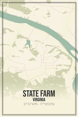 Retro US city map of State Farm, Virginia. Vintage street map.
