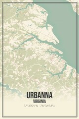Retro US city map of Urbanna, Virginia. Vintage street map.