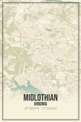 Retro US city map of Midlothian, Virginia. Vintage street map.