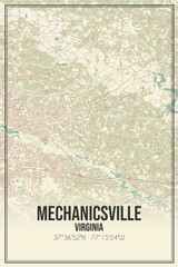 Retro US city map of Mechanicsville, Virginia. Vintage street map.