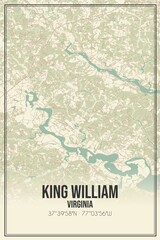 Retro US city map of King William, Virginia. Vintage street map.