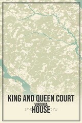 Retro US city map of King And Queen Court House, Virginia. Vintage street map.