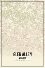 Retro US city map of Glen Allen, Virginia. Vintage street map.