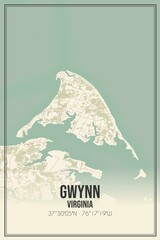Retro US city map of Gwynn, Virginia. Vintage street map.