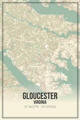 Retro US city map of Gloucester, Virginia. Vintage street map.