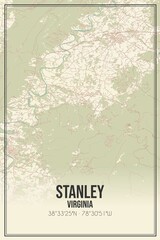 Retro US city map of Stanley, Virginia. Vintage street map.