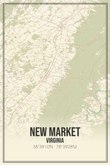 Retro US city map of New Market, Virginia. Vintage street map.