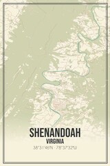Retro US city map of Shenandoah, Virginia. Vintage street map.