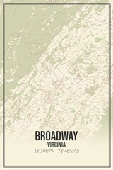Retro US city map of Broadway, Virginia. Vintage street map.