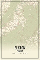 Retro US city map of Elkton, Virginia. Vintage street map.
