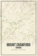 Retro US city map of Mount Crawford, Virginia. Vintage street map.