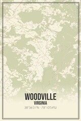 Retro US city map of Woodville, Virginia. Vintage street map.