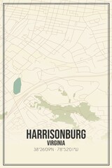 Obraz premium Retro US city map of Harrisonburg, Virginia. Vintage street map.