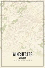 Retro US city map of Winchester, Virginia. Vintage street map.