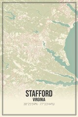 Retro US city map of Stafford, Virginia. Vintage street map.