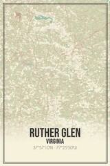 Retro US city map of Ruther Glen, Virginia. Vintage street map.