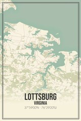 Retro US city map of Lottsburg, Virginia. Vintage street map.