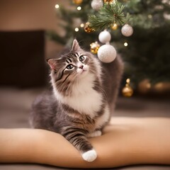 cat and christmas tree generated by AI