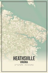 Retro US city map of Heathsville, Virginia. Vintage street map.