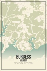 Retro US city map of Burgess, Virginia. Vintage street map.