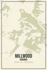 Retro US city map of Millwood, Virginia. Vintage street map.