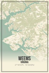 Retro US city map of Weems, Virginia. Vintage street map.