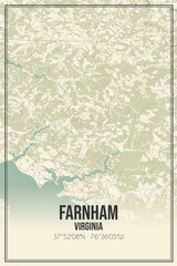 Retro US city map of Farnham, Virginia. Vintage street map.