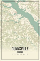 Retro US city map of Dunnsville, Virginia. Vintage street map.