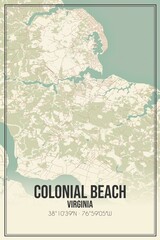 Retro US city map of Colonial Beach, Virginia. Vintage street map.
