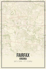 Retro US city map of Fairfax, Virginia. Vintage street map.