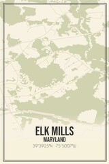 Retro US city map of Elk Mills, Maryland. Vintage street map.