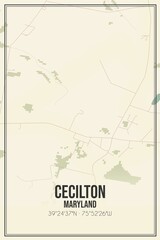 Retro US city map of Cecilton, Maryland. Vintage street map.
