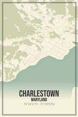 Retro US city map of Charlestown, Maryland. Vintage street map.